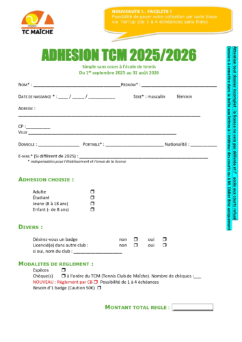 Fiche simple adhésion 2025-2026