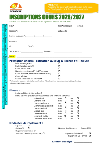 Adhésion cours collectifs